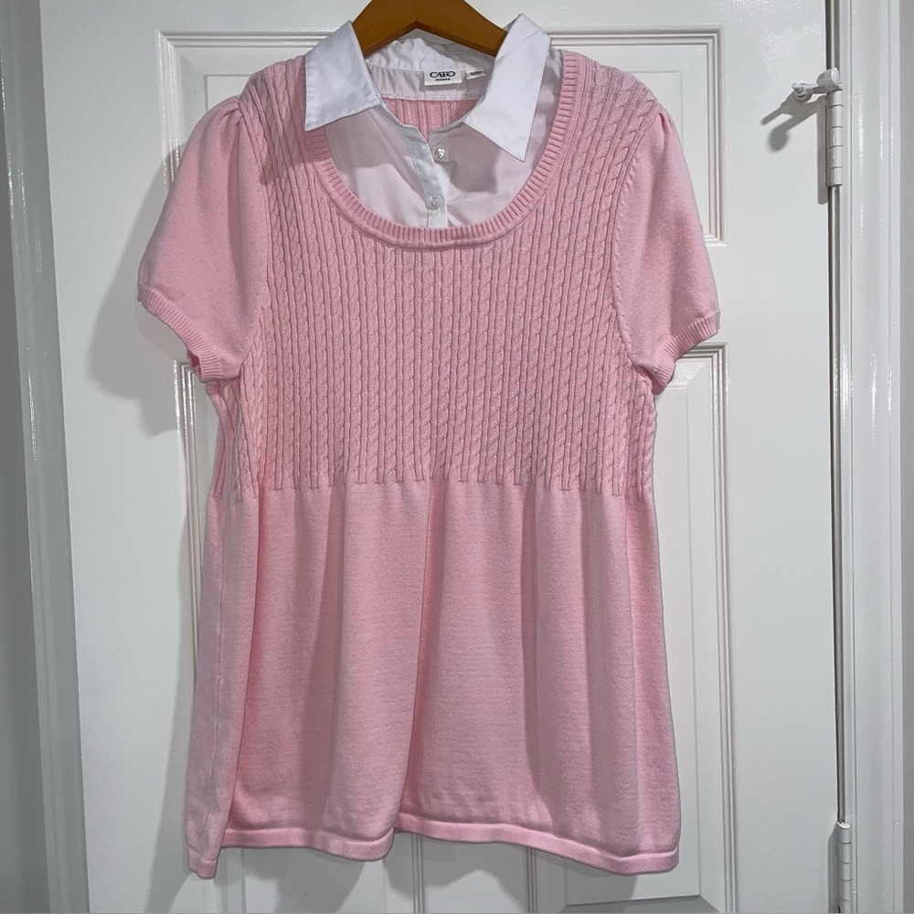 Women’s Cato 90’s Pink Sweater/ Blouse w Collar Combo Vintage  XL